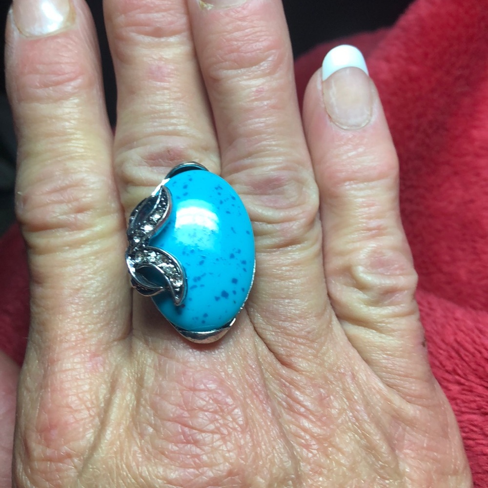 🌹Simulated Turquoise adjustable Stainless Ring - Picture 4 of 4